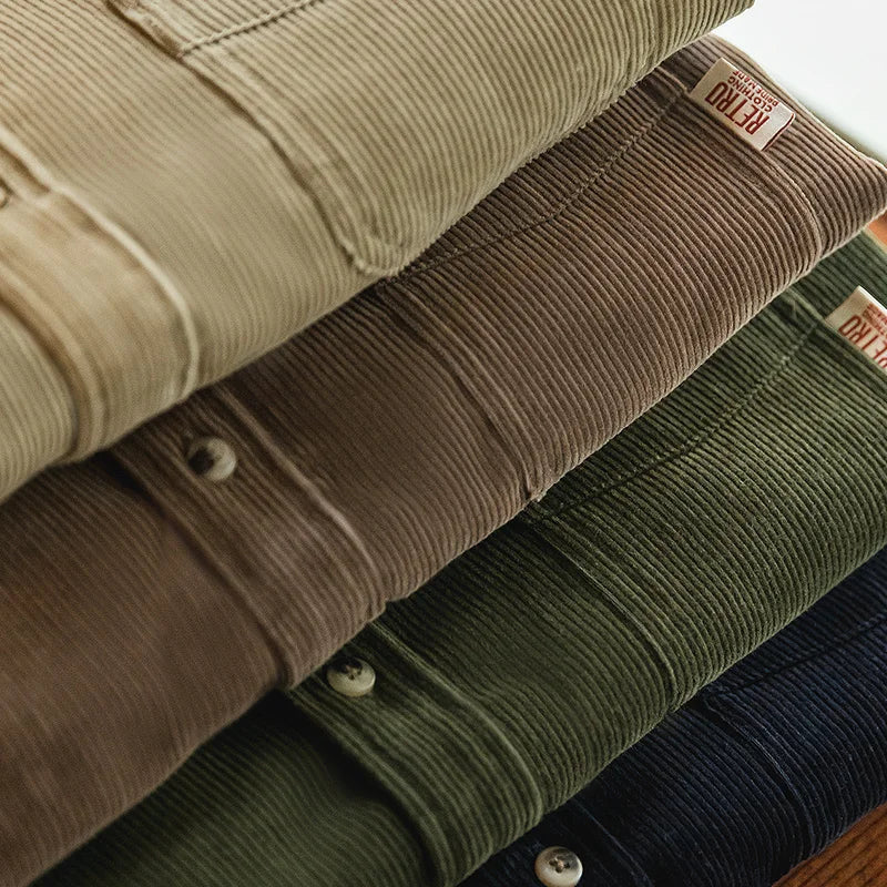 Men’s Corduroy Long Sleeve Casual Slim Fit Shirt