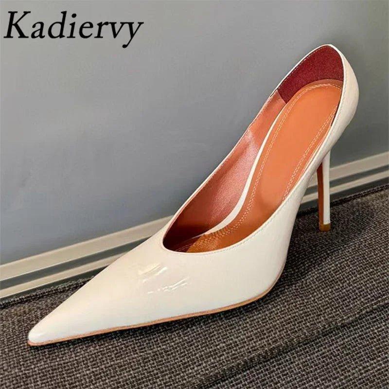 Women's Pointed Toe Patent Leather Heels – 10cm Mules