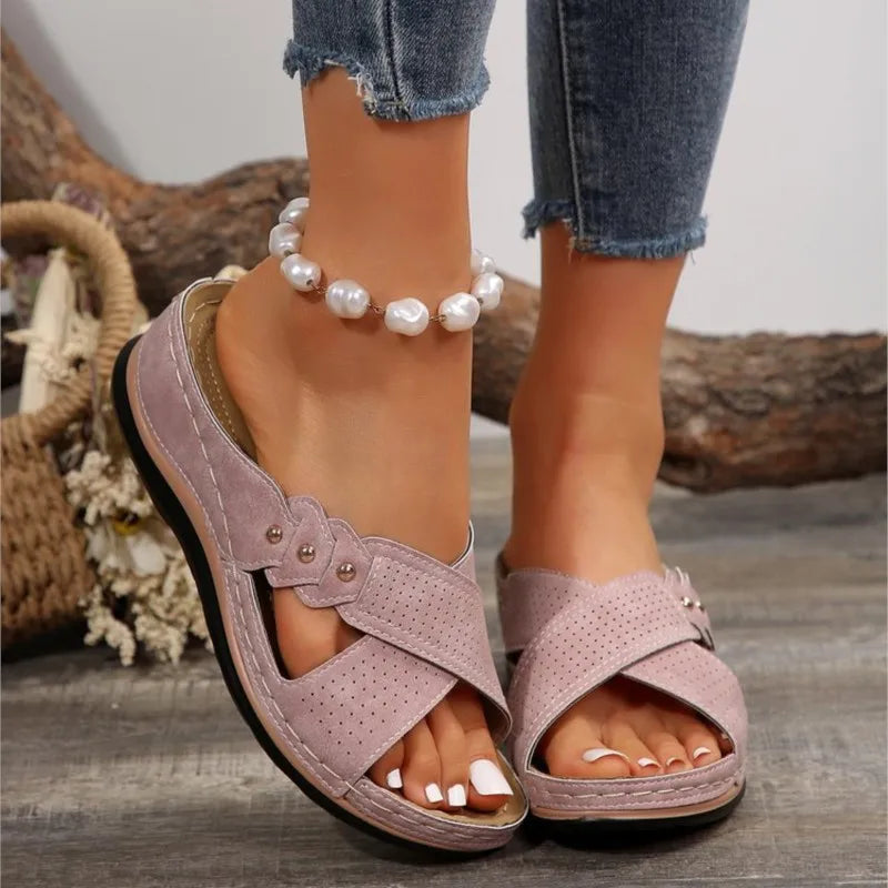 Women’s Wedge Sandals – Retro Slip-On Casual Shoes