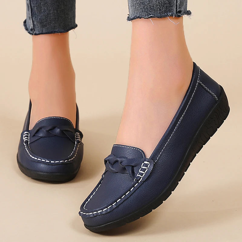 Women's Flat Shoes Fashion Outdoor Loafers For Women Comfortable Moccasins Genuine Leather Shoes For Woman Footwear
