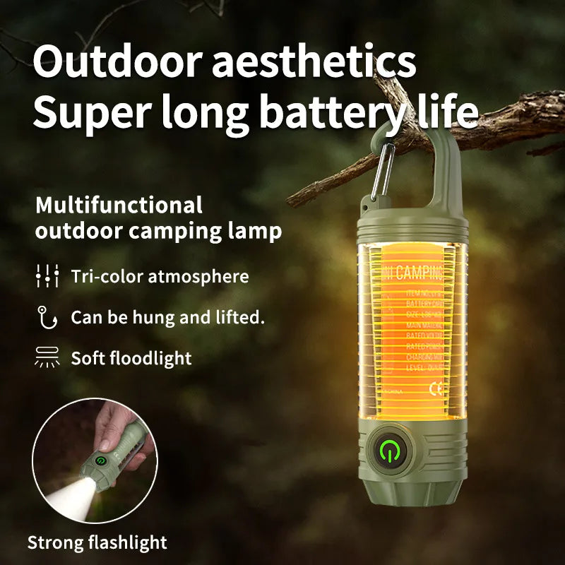 Outdoor camping light with multi-light sources, portable keychain hook, mini small flashlight, ambient camping light