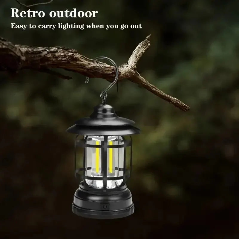 Retro Camping Lantern - Portable Tent/Table Lamp with Hanging Hook - Ideal for Outdoor Adventures, Garden Decor - Battery