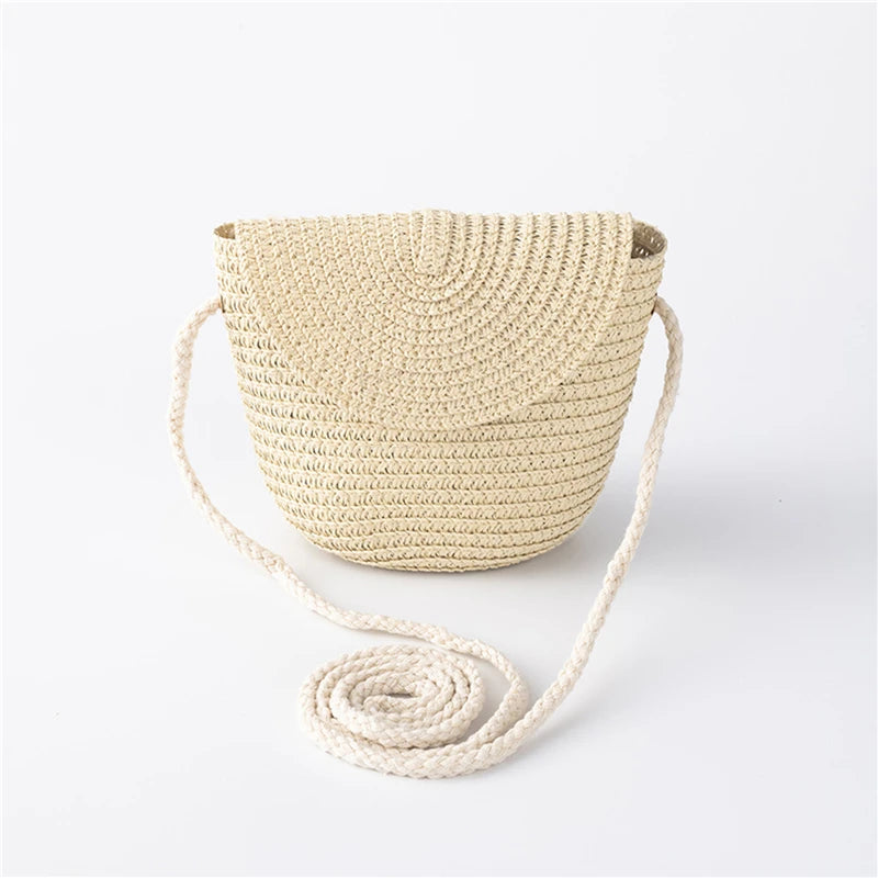 Girls’ Woven Straw Crossbody Shoulder Messenger Bag