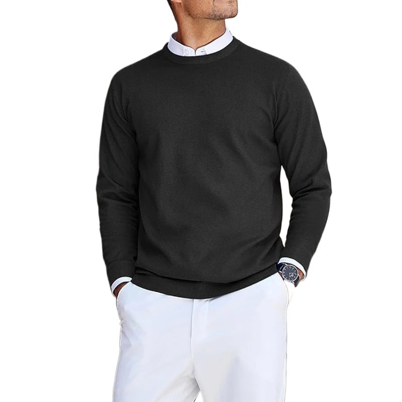 Men’s Crew Neck Knit Sweater – Solid Color Pullover