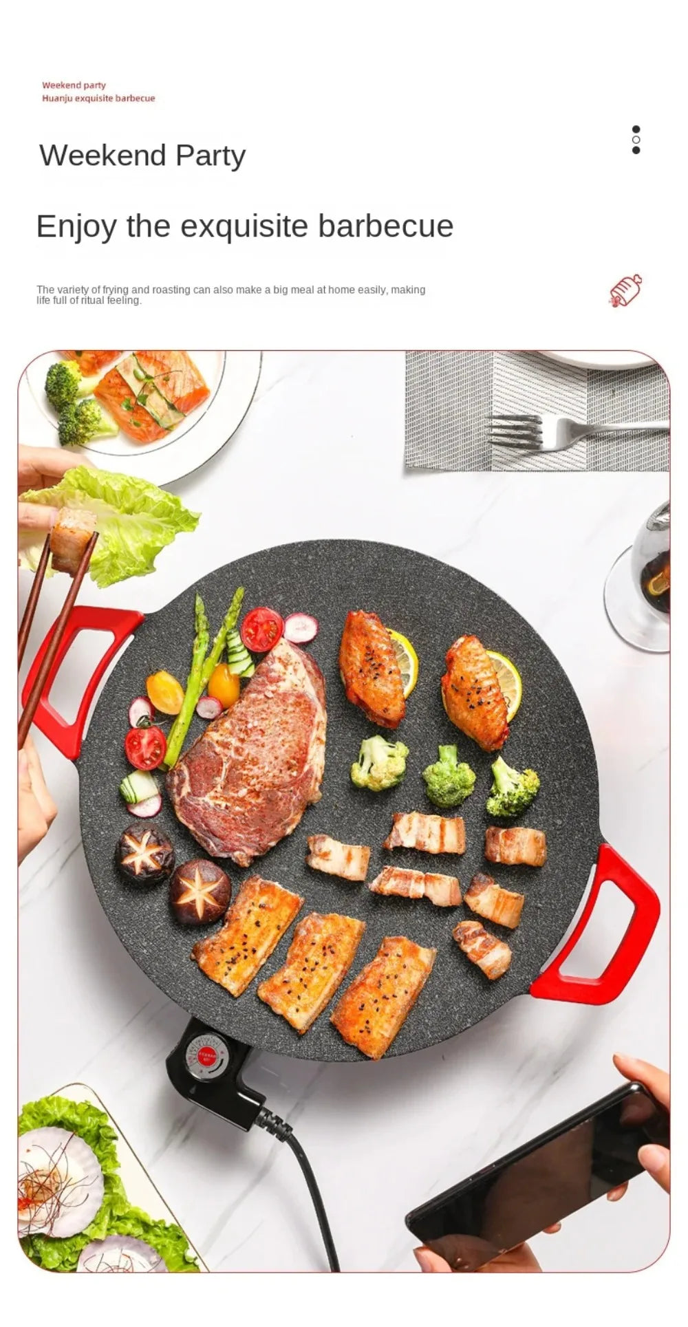 Smokeless Electric Frying Pan & Grill – Nonstick 5-Temp