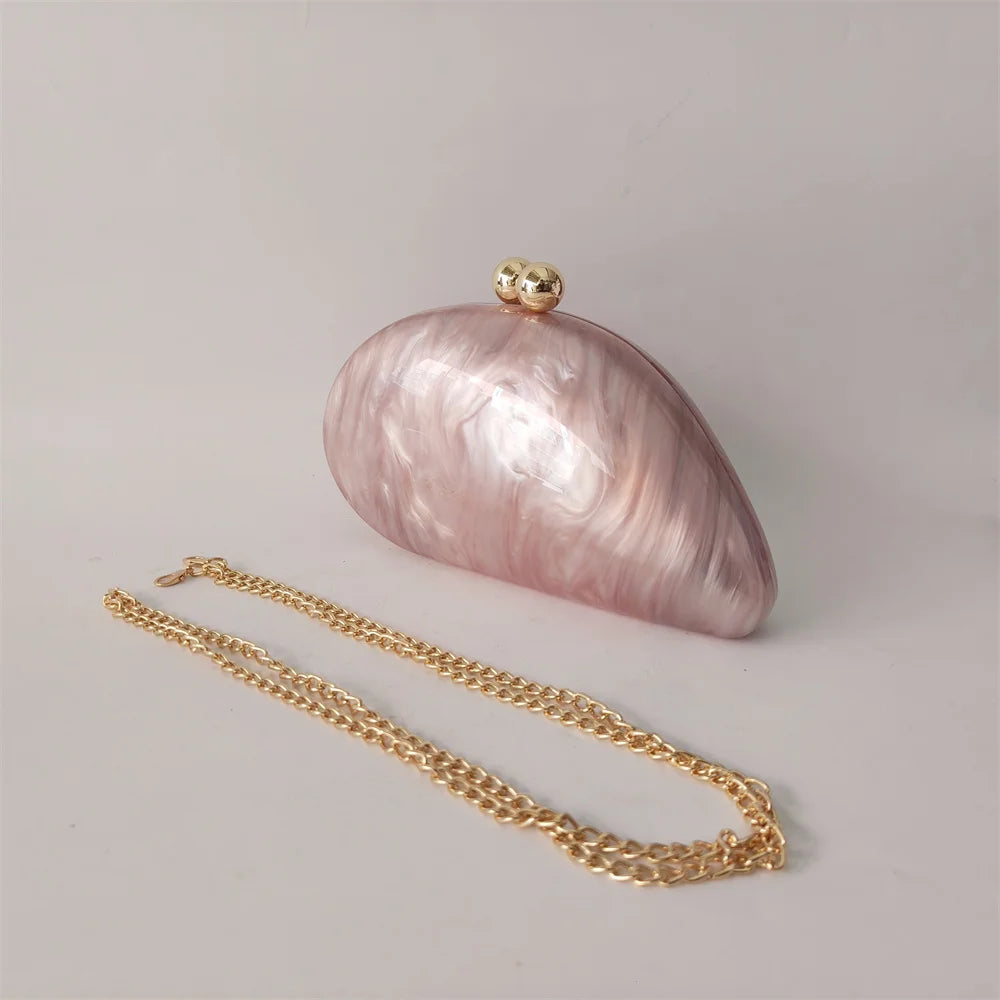 Marble Acrylic Evening Clutch Bag with Diamond Chain