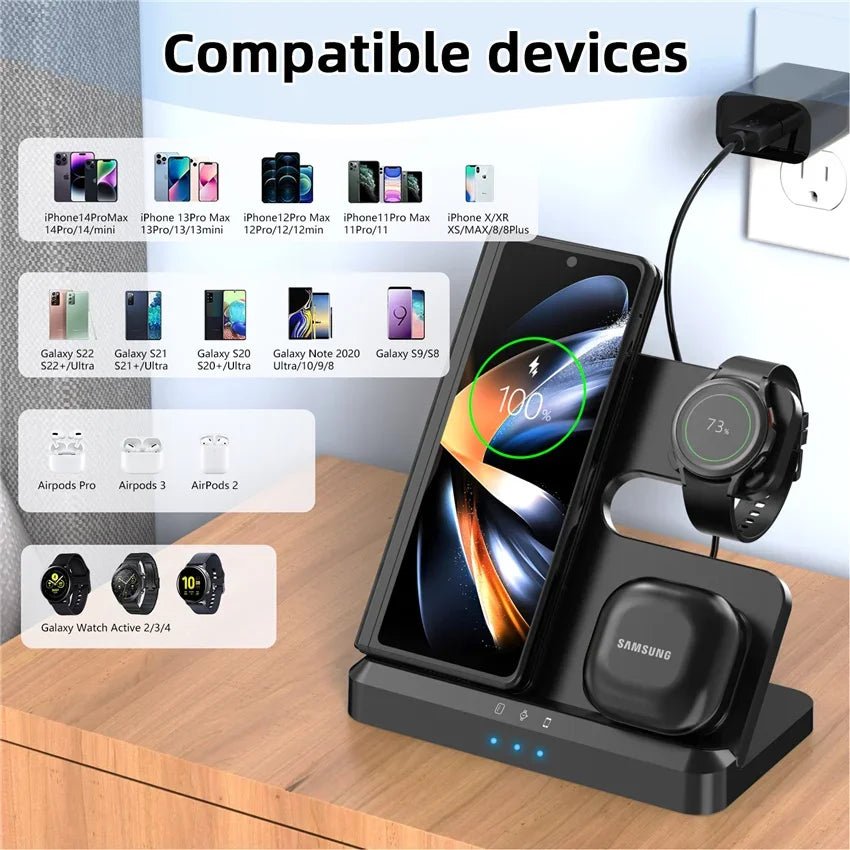 100W 3-in-1 Wireless Charger Stand – Fast Charging Dock