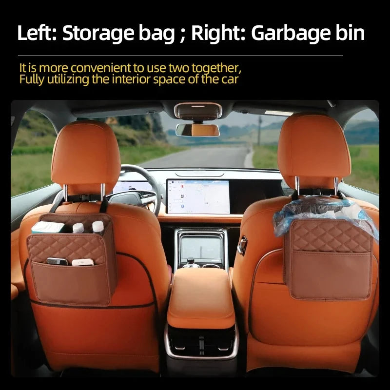 Leather Car Seat Storage Bag – Organizer & Garbage Holder