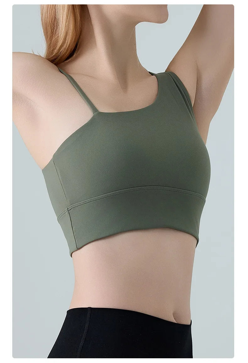 Sports Bra for Women, Shock-absorbing and Anti Sagging Bra, Worn Externally with Chest Cushion, Sloping Shoulder, Fitness Dance