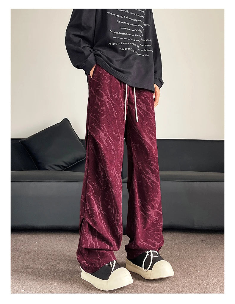 Men’s Corduroy Tie-Dye Cargo Pants Loose Autumn Trousers
