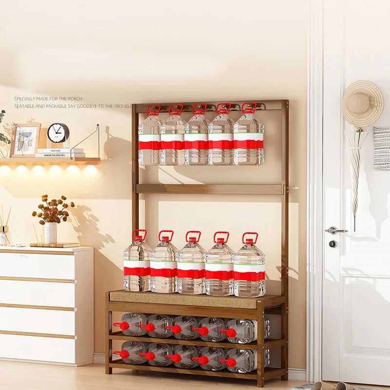 Bamboo Shoe Changing Stool – Modern Entryway Bench