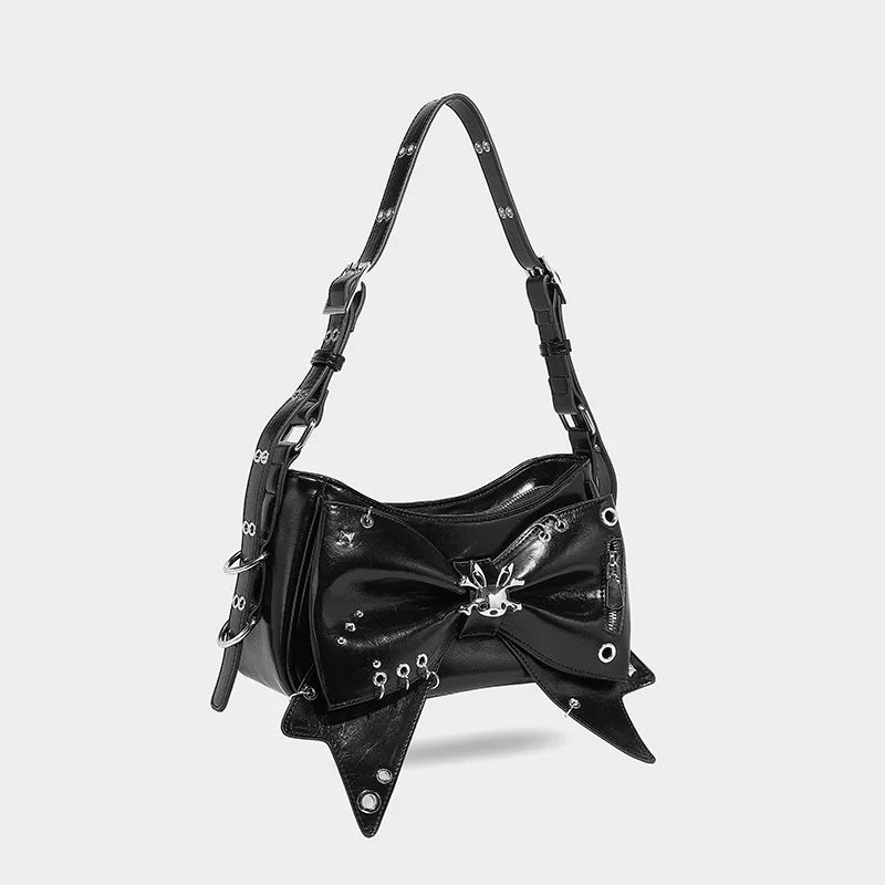 Spice Girl Rivet Bolsos Mujer Motorcycle Bow Bag Underarm Shoulder Bags American Style Sac Femme New Adjustable Strap Bolso