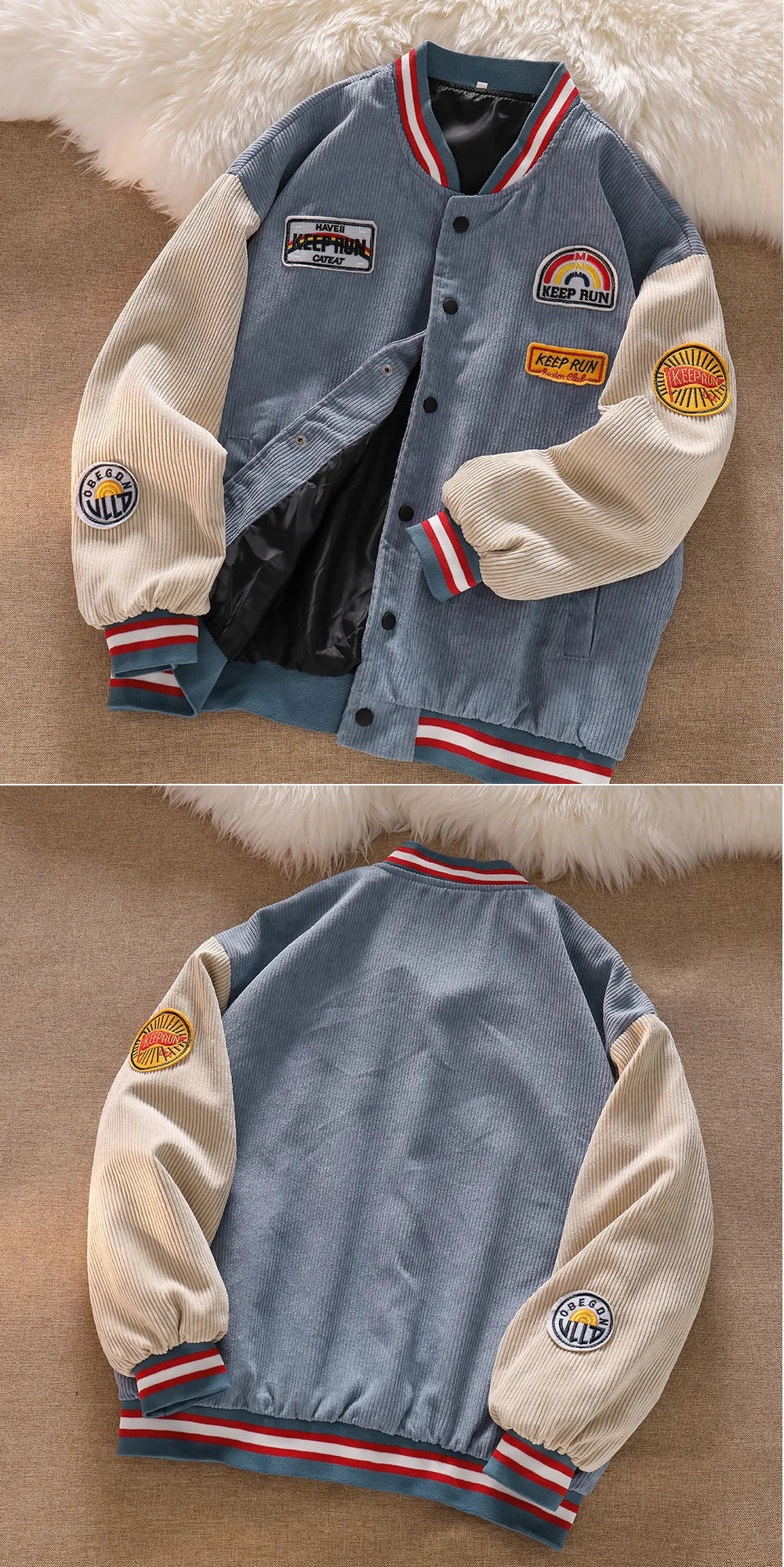 Men’s Corduroy Baseball Jacket Retro Embroidered Coat