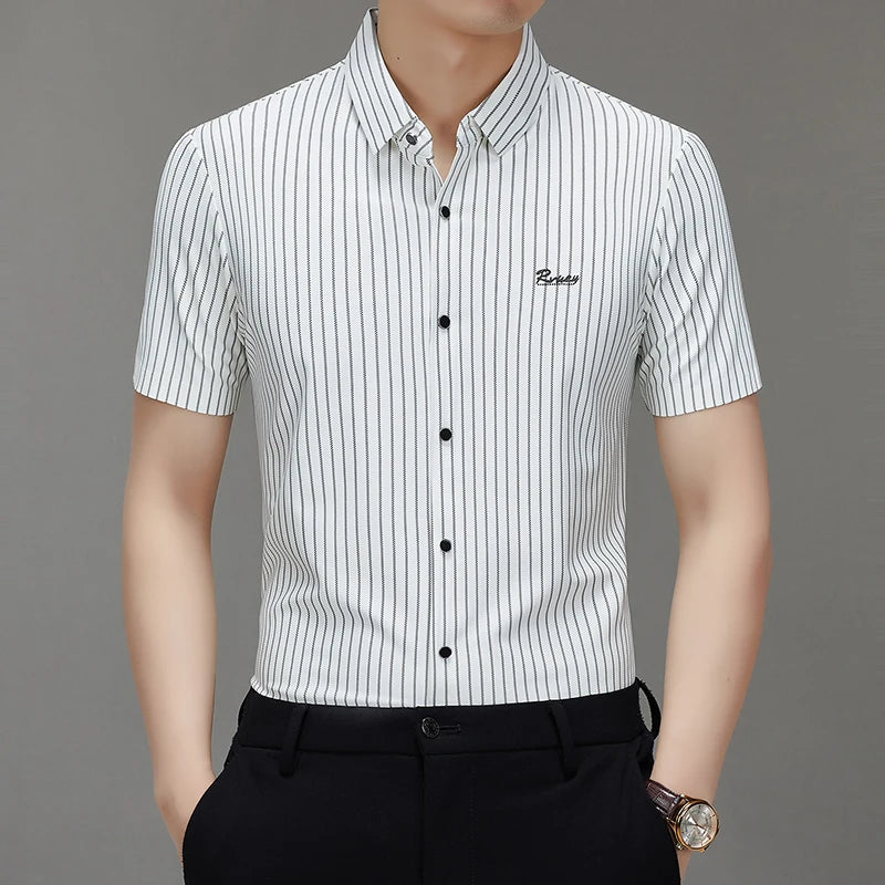 Men’s Striped Short Sleeve Shirt – Business Casual Summer