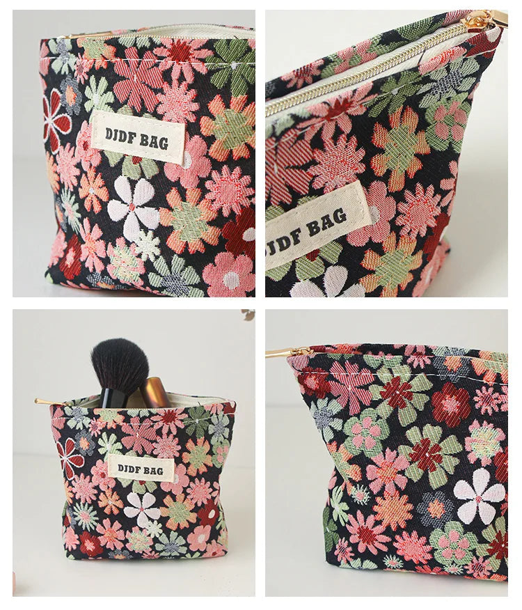 Red Flower Women's Cosmetic Bag, Small Portable Travel Toiletry Bag, Simple Cosmetic Storage Bag, Inner Tank Bag, Coin Purse