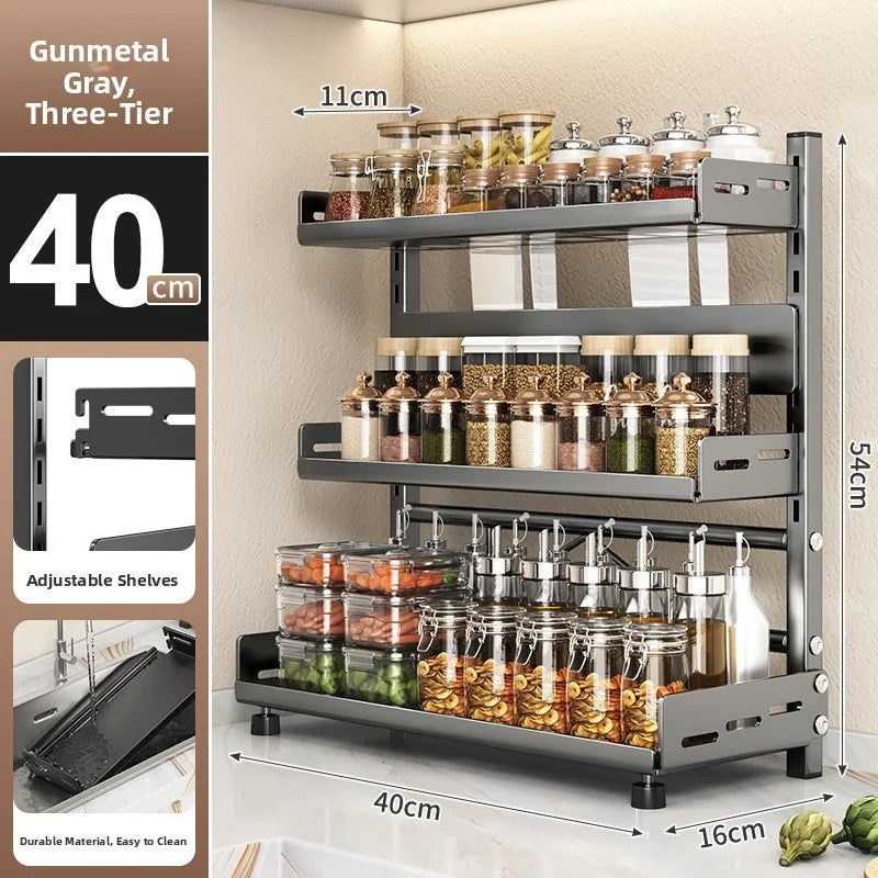 Multi-Layer Kitchen Storage Rack Carbon Steel for Spices and Tools