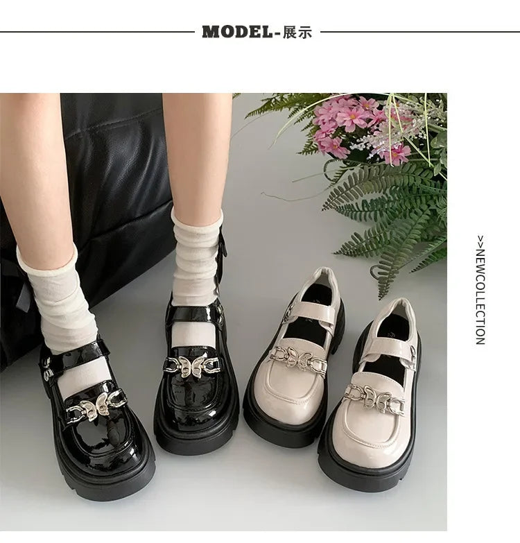 2025 Woman Elegant Shoes Spring New Fashion French Style Soft Non-slip Versatile Chic Butterfly Black Mary Jane Leather Shoes