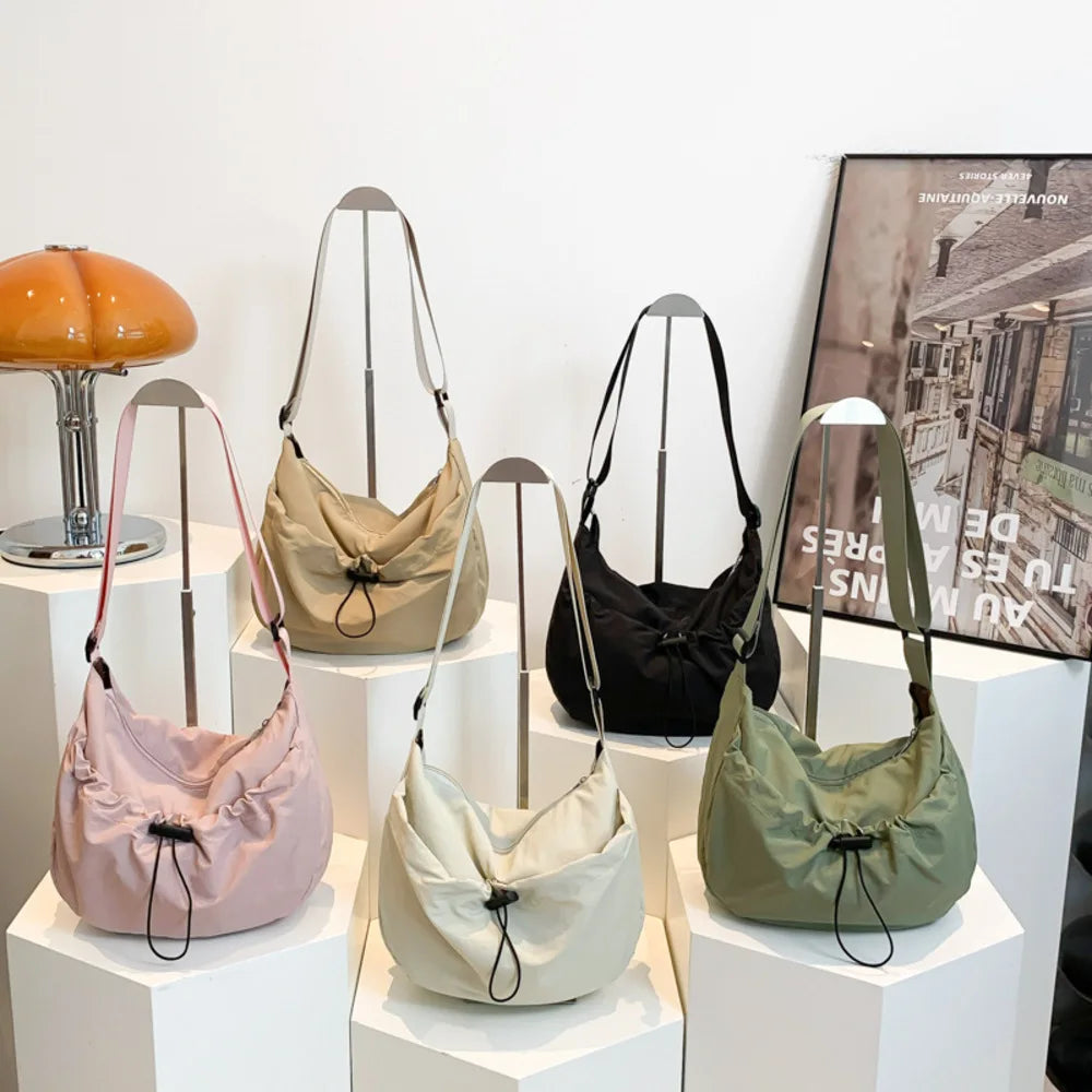 Nylon Pleated Shoulder Bag – Casual Crossbody Tote