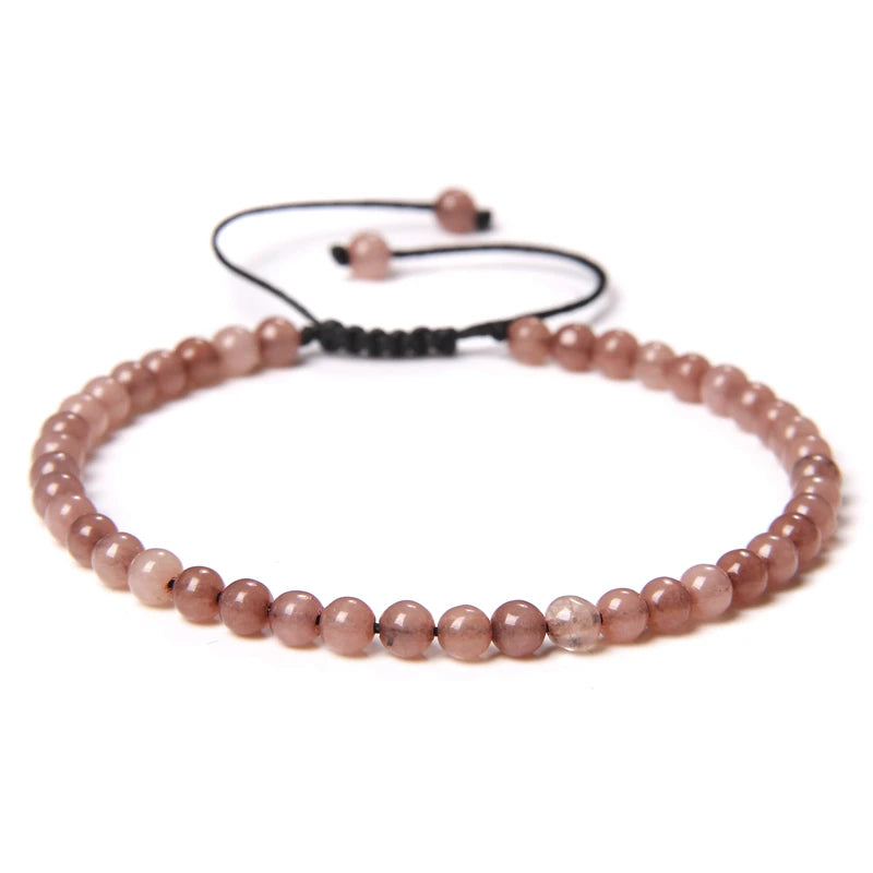 4MM Natural Stone Beaded Bracelet – Adjustable Unisex Quartz