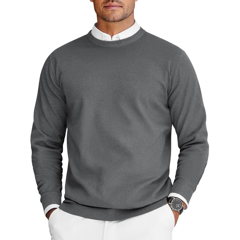 Men’s Crew Neck Knit Sweater – Solid Color Pullover