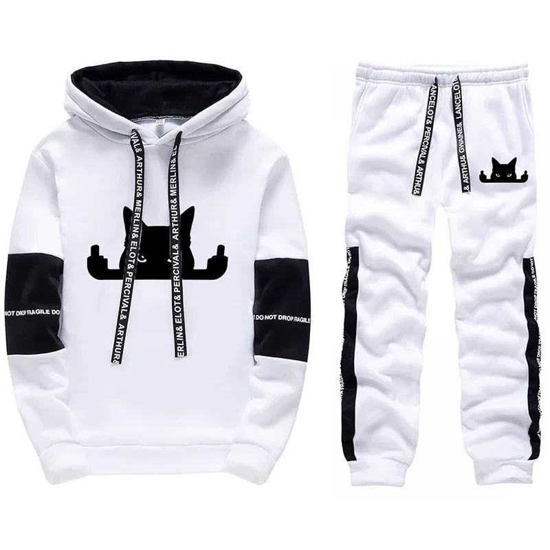 Men’s Hoodie & Sweatpants Set – Casual Printed Tracksuit
