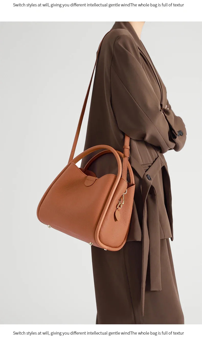 Women's Natural Cow Real Leather Shoulder Bag Ladies Retro Fashion Luxury Crossbody Bag Female Cowhide Commuter Handbag for Lady