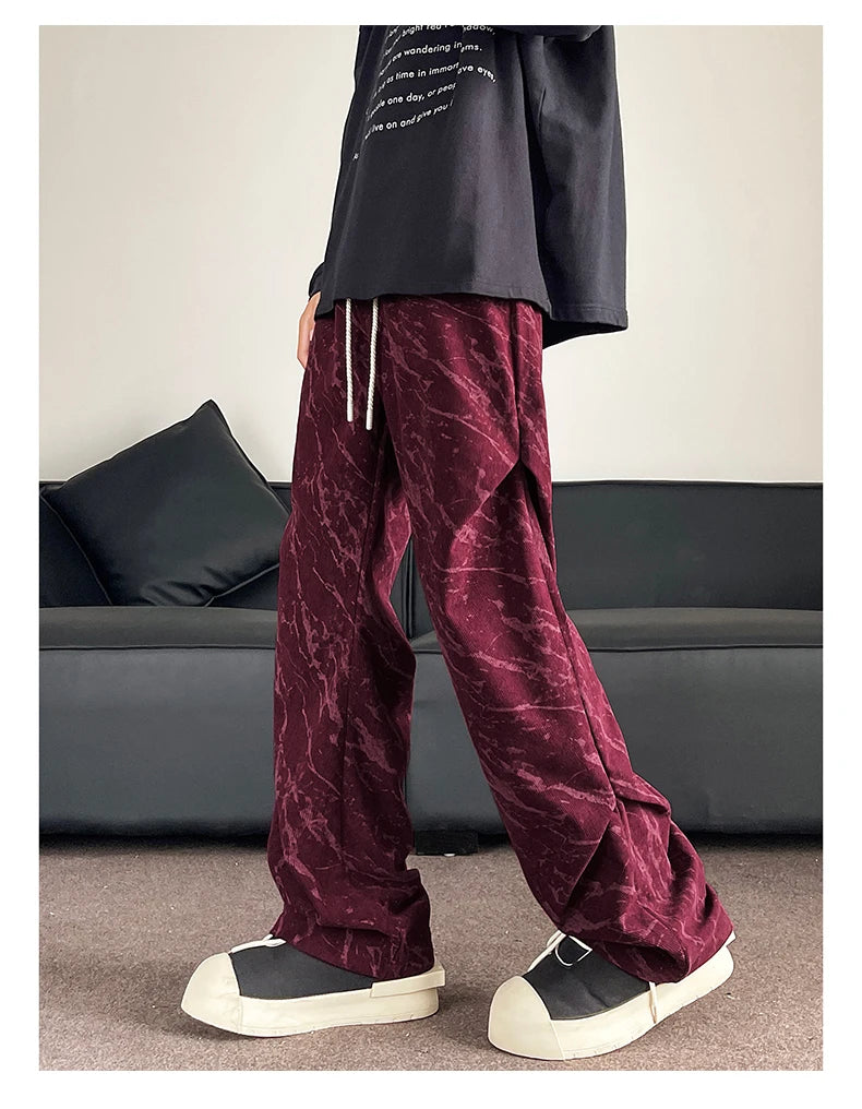 Men’s Corduroy Tie-Dye Cargo Pants Loose Autumn Trousers