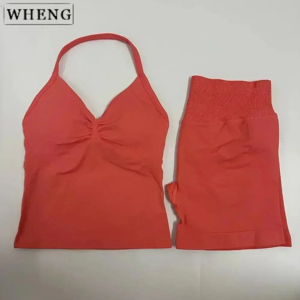 Summer fitness shape  beautiful shoulder straps  chest pillow  bra and yoga shorts  a must for fitness.