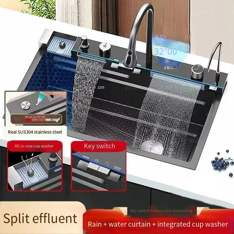 Modern Stainless Steel Waterfall Kitchen Sink – Single Bowl