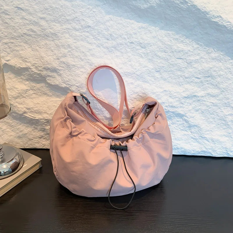Nylon Pleated Shoulder Bag – Casual Crossbody Tote