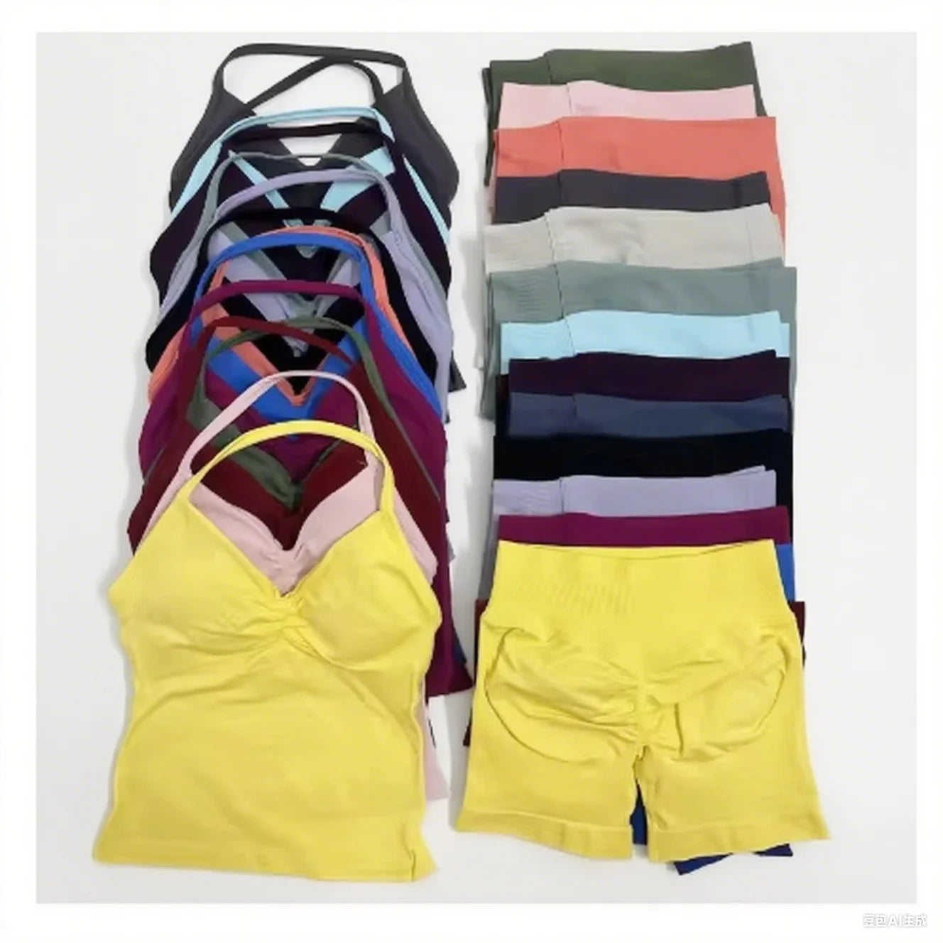 Summer fitness shape  beautiful shoulder straps  chest pillow  bra and yoga shorts  a must for fitness.