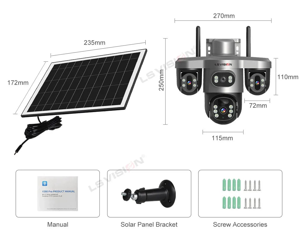 LS VISION V380 Pro 4G Solar PTZ Security Camera 15MP