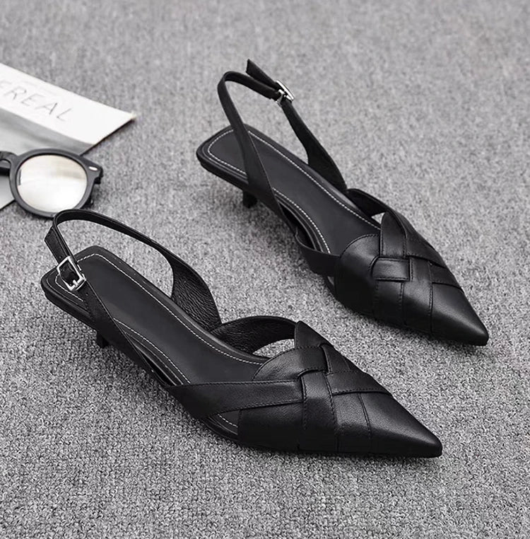 Weave Women Heeled Sandals Pointed Toe Elegant Shoes Woman Trend New Slippers Fashion Heels Women Zapatos Mujer