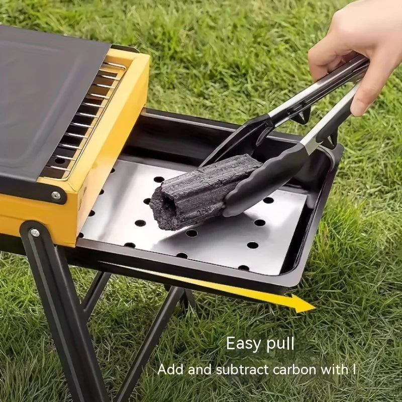 Foldable Camping BBQ Grill with Side Table