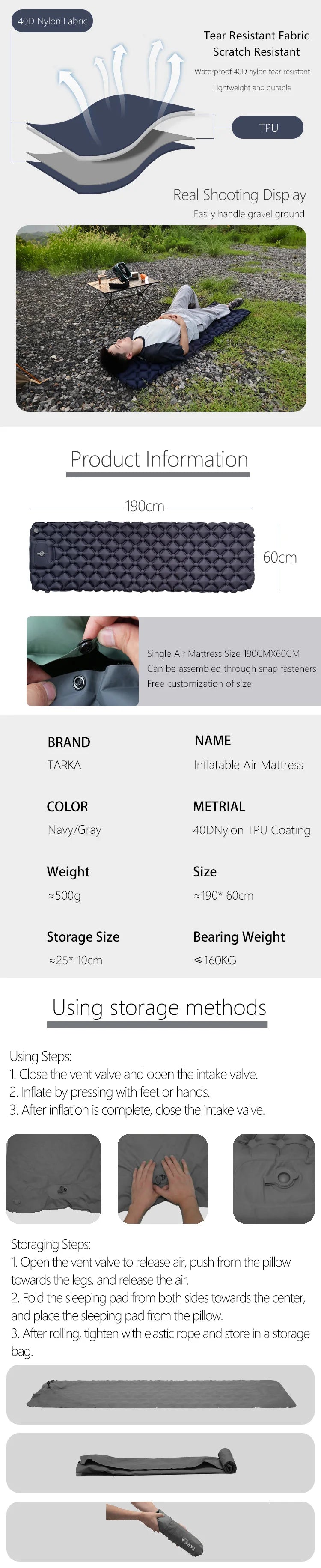 Camping Inflatable Air Mattress Portable Sleeping Pad for Hiking