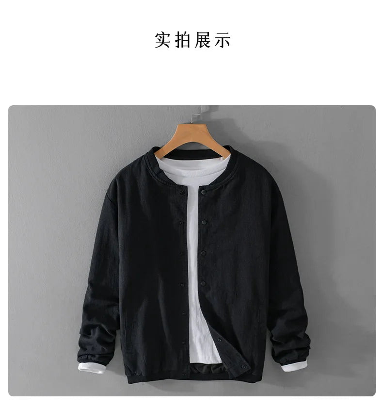 Men’s Cotton Linen Jacket – Casual Travel Stand Collar