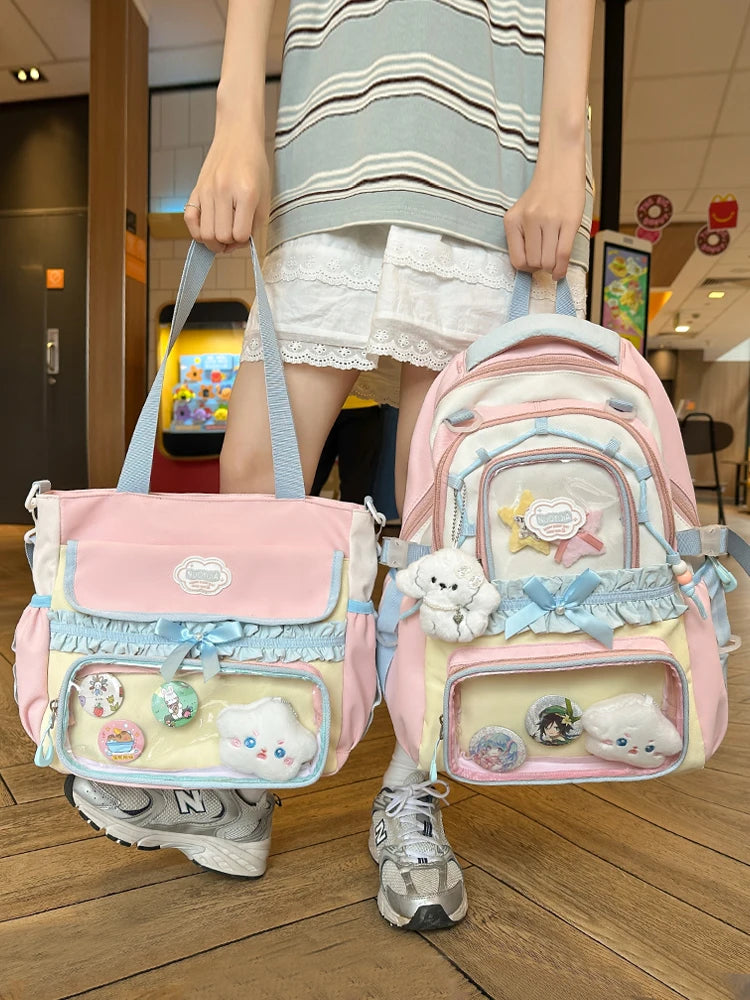Large Capaci Children's School Bag Set for Girls Primary And Middle School Double oulder Bapa Sweet College Sle