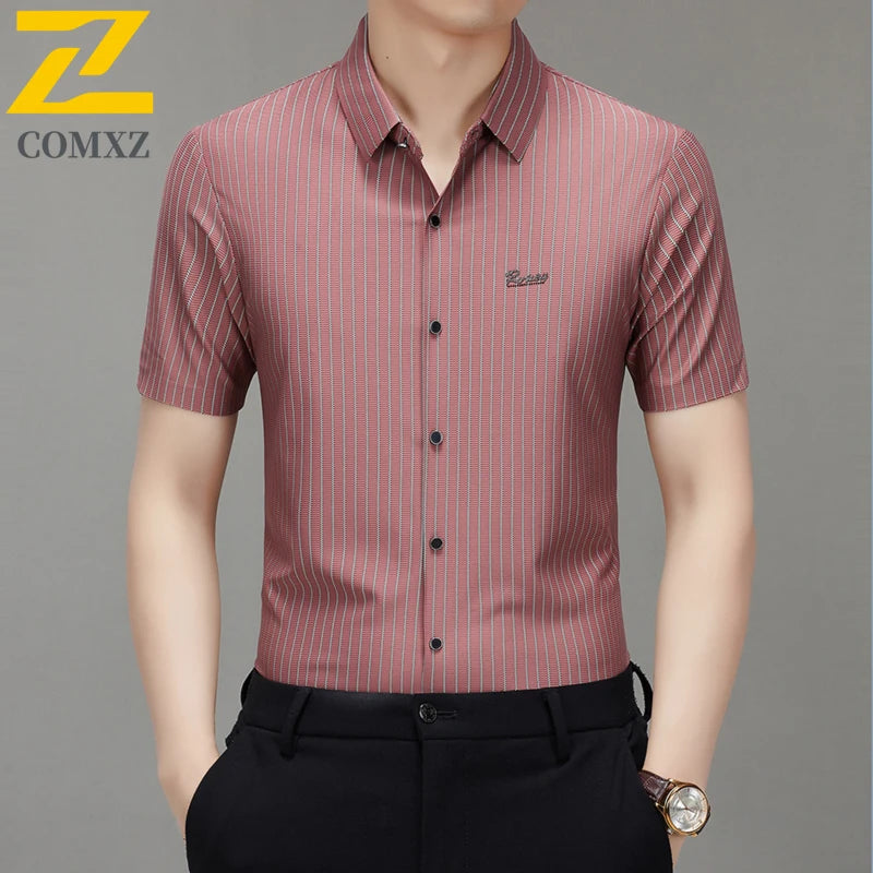Men’s Striped Short Sleeve Shirt – Business Casual Summer