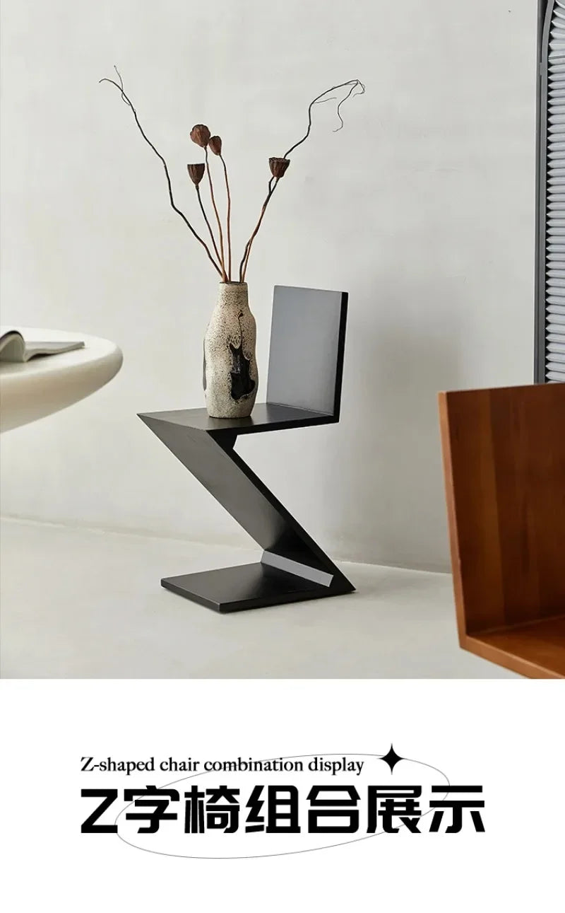 Zigzag Wood Chair Imitation Medieval Designer Z-shaped Dining Chair Creative Backrest Stool Home Nordic Chair for Bedroom