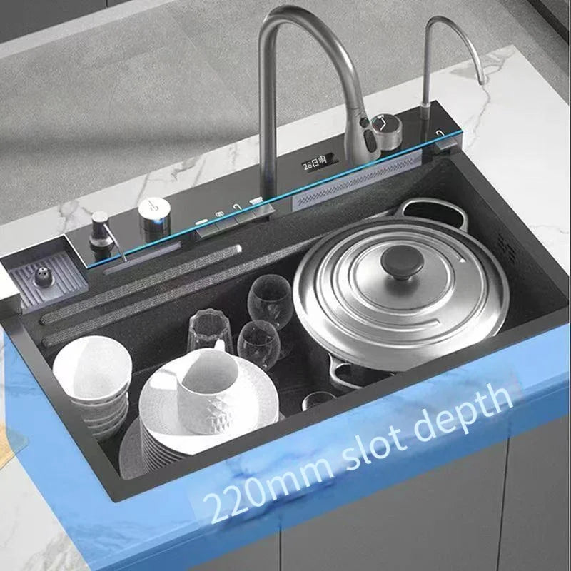 Modern Stainless Steel Waterfall Kitchen Sink – Single Bowl