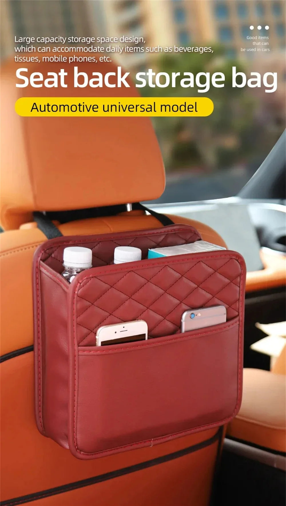 Leather Car Seat Storage Bag – Organizer & Garbage Holder