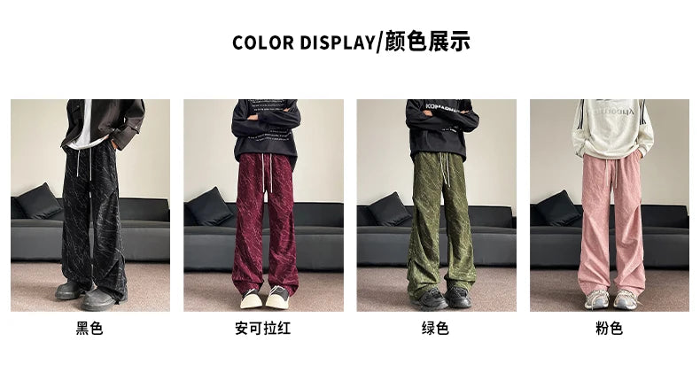 Men’s Corduroy Tie-Dye Cargo Pants Loose Autumn Trousers