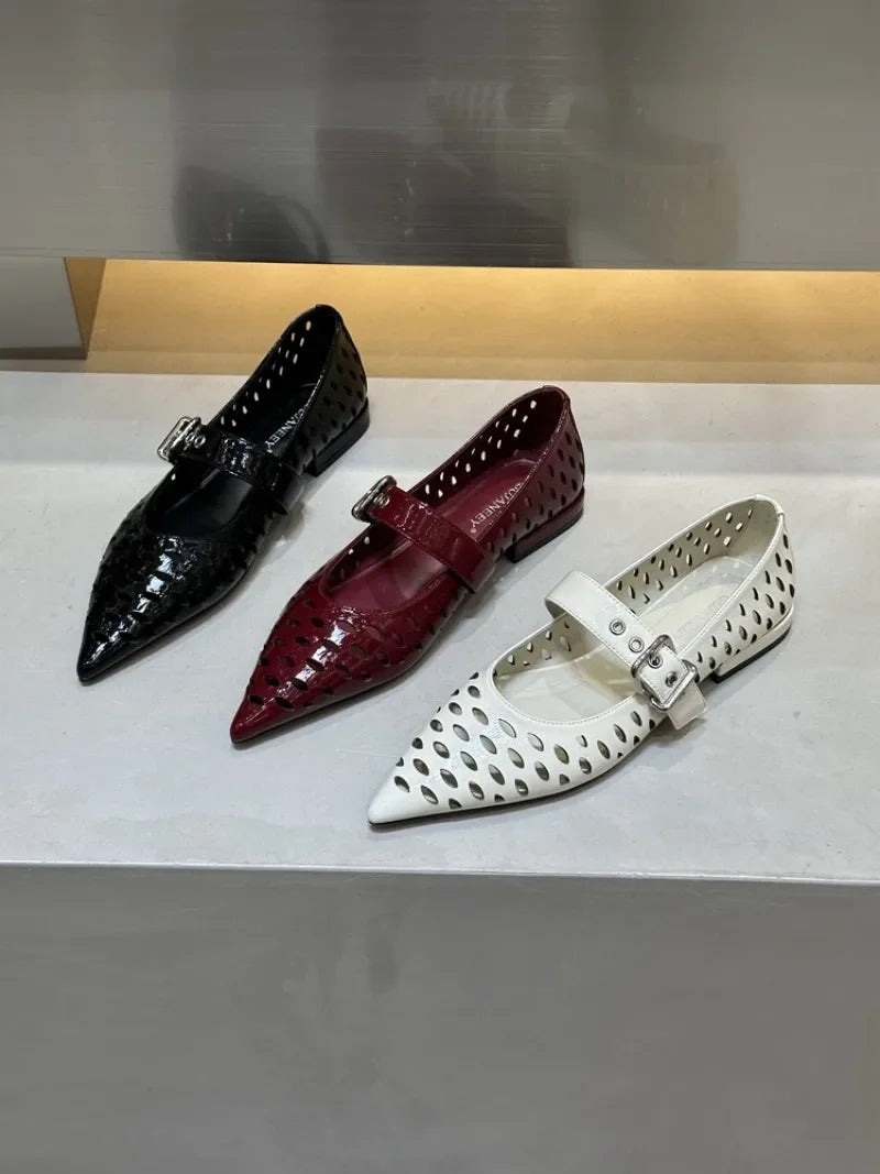 Women Sandals Pointed Toe  Flats Hollow Loafers Shoes