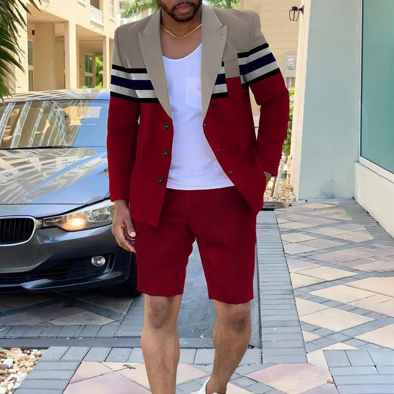 Men’s Summer Business Suit Set – Striped Blazer & Shorts