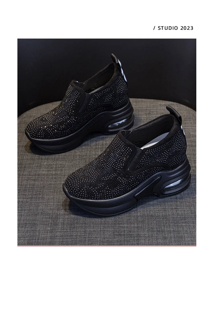 2023Women's Shoes  Autumn New Casual Small White Shoes Rhinestone Platform Sports Air Cushion Shoes Plus Size Zapatos De Mujer