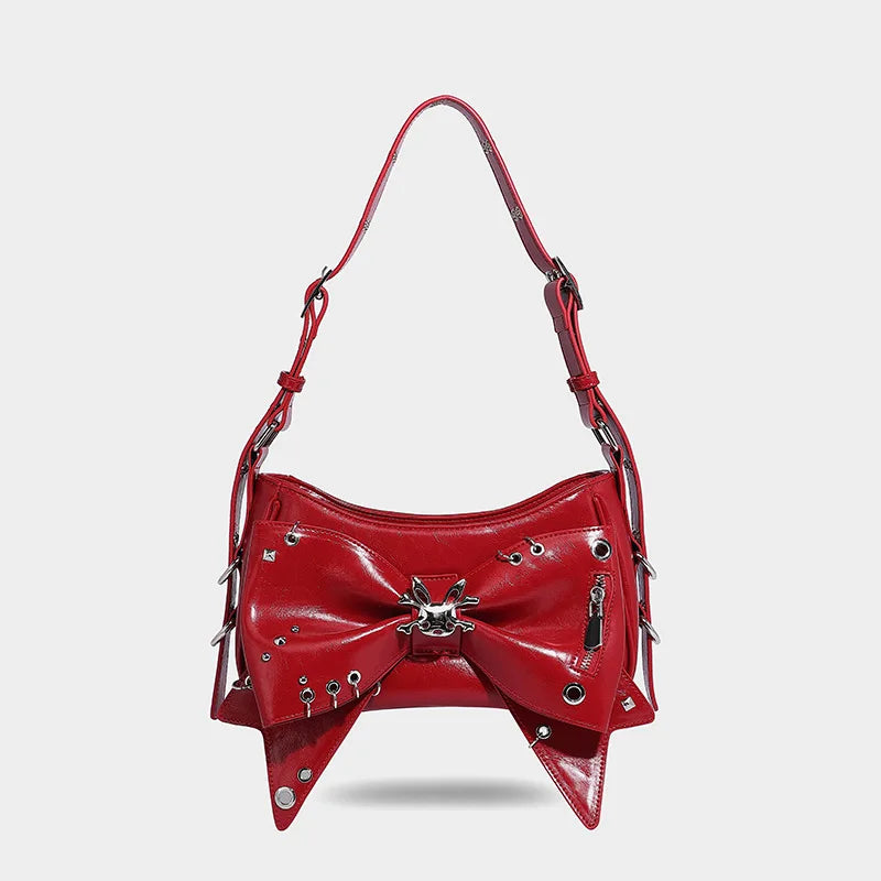 Spice Girl Rivet Bolsos Mujer Motorcycle Bow Bag Underarm Shoulder Bags American Style Sac Femme New Adjustable Strap Bolso