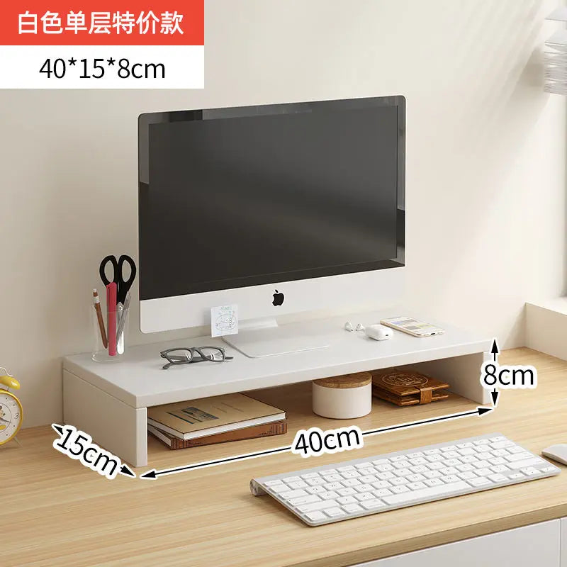 Double-Layer Wooden Computer Monitor Stand with Storage