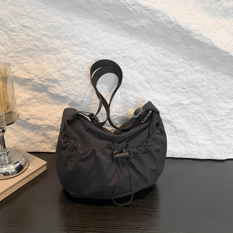 Nylon Pleated Shoulder Bag – Casual Crossbody Tote