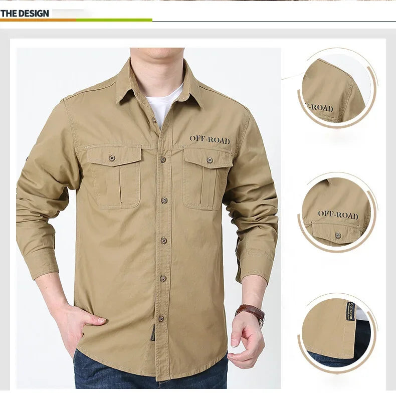 Men’s Outdoor Cotton Work Shirt – Multi-Pocket Safari Style