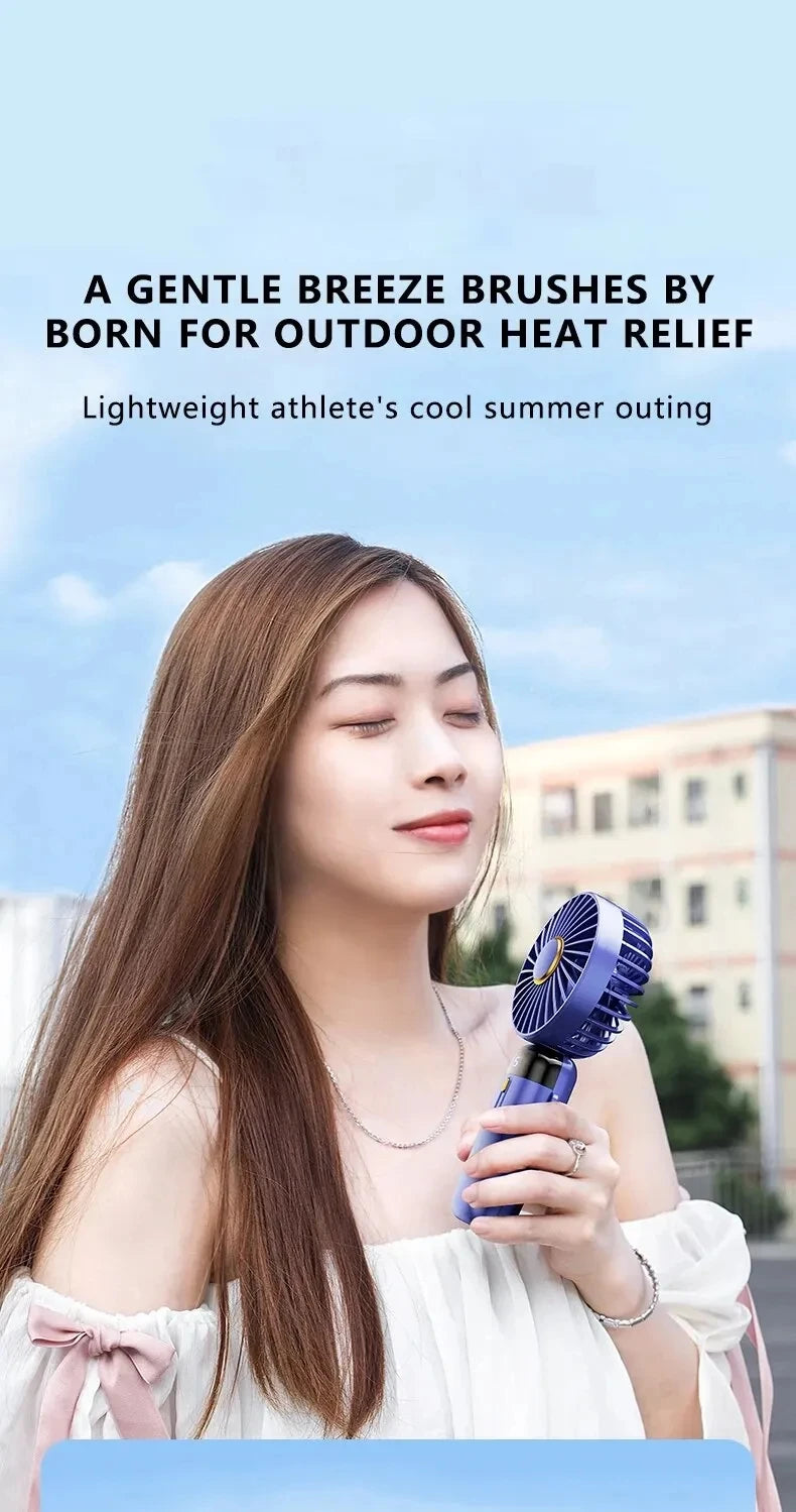 USB Handheld Mini Fan Foldable Portable Neck Hanging Fans 5 Speed USB Rechargeable Fan with Phone Stand and Display Screen